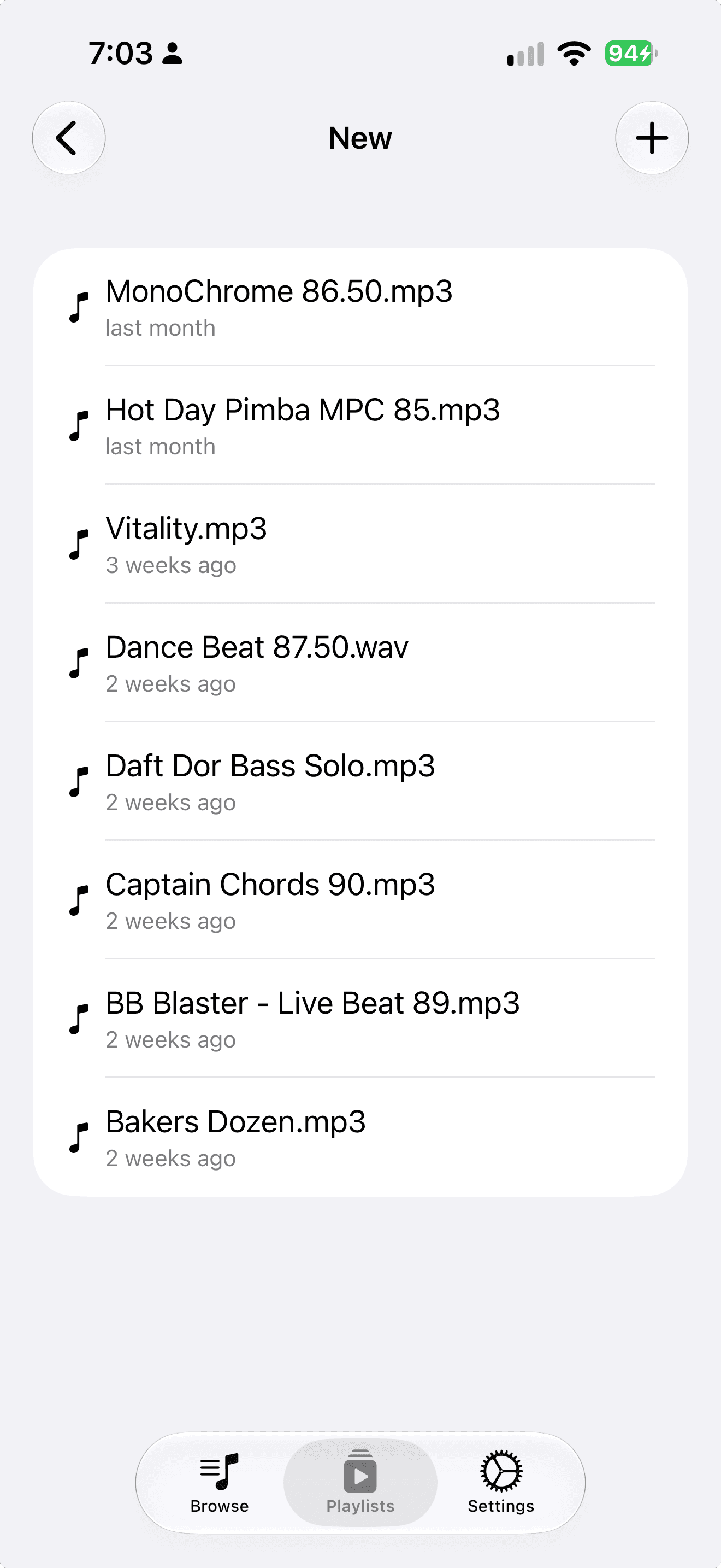A playlist of songs in Feather Player